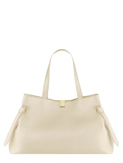 Yuzefi Textured Leather Tote Bag With Dual Top Handles In Neutral