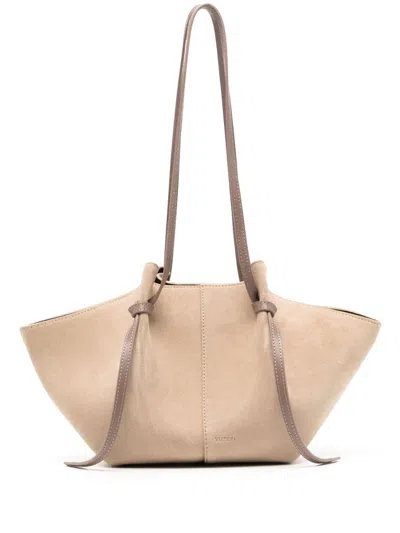 Yuzefi Women's Suede Tote Handbag With Adjustable Knot Strap, Magnetic Closure - 40.5 Cm Top Width,  In Beige