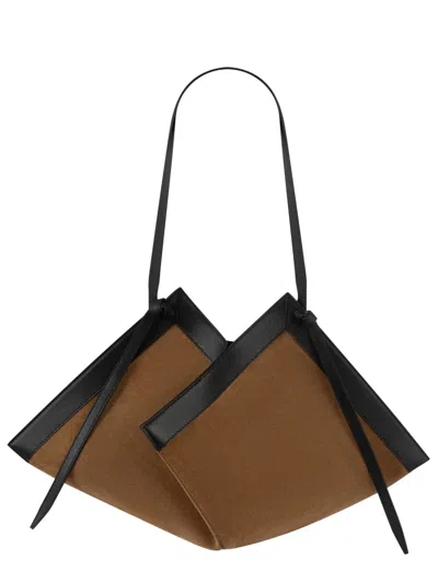 Yuzefi Wonton Geometric Leather Shoulder Bag In Brown