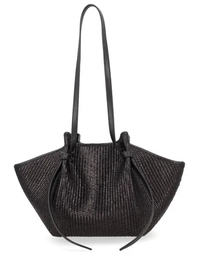 Yuzefi Woven Raffia Mini Shoulder Bag In Black