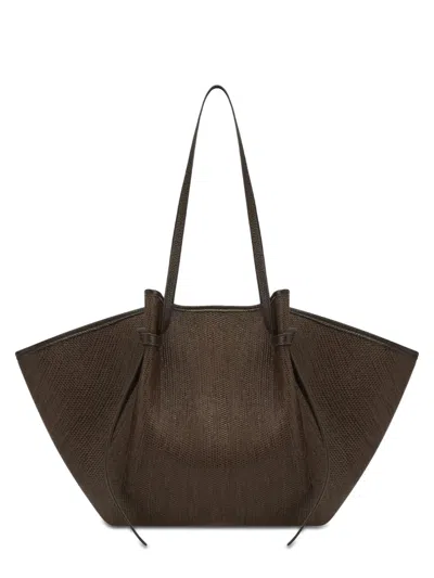 Yuzefi Woven Raffia Mochi Tote Bag In Brown