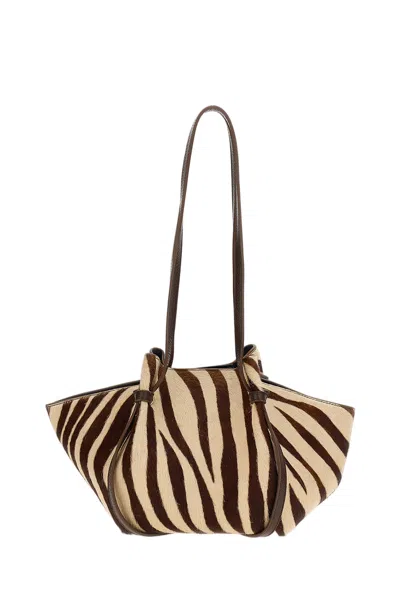 Yuzefi Zebra Print Mochi Pony Leather Tote Bag In White