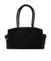 Yuzefi Rectangular Suede Shoulder Bag With Top Handles In Black