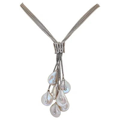 Pre-owned Yvel 18 Karat White Gold, Diamond And Freshwater Pearl Necklace