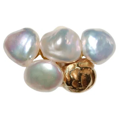 Pre-owned Yvel 18k Gold Baroque Sea Pearls Ring In Multi