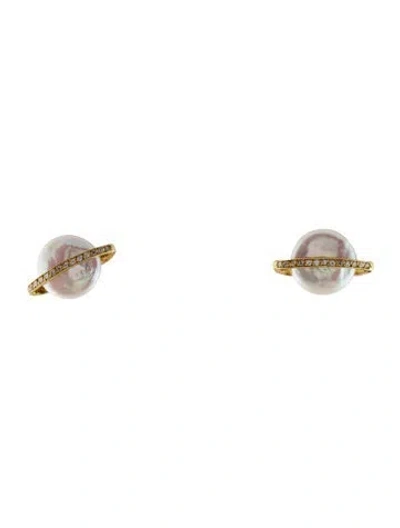 Pre-owned Yvel 18k Pearl & Diamond Biwa Coin Earrings In Multi