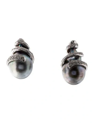 Pre-owned Yvel 18k Pearl & Diamond Clip-on Earrings In Multi