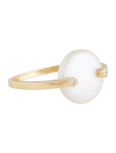 Pre-owned Yvel 18k Pearl & Diamond Cocktail Ring In Multi