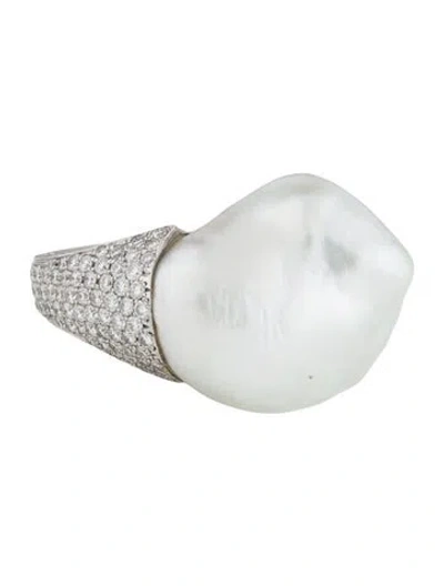 Pre-owned Yvel 18k Pearl & Diamond Cocktail Ring In Multi