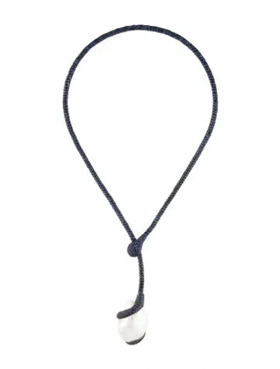 Pre-owned Yvel 18k Pearl & Sapphire Lariat Necklace, 18" In Multi