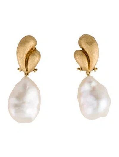 Pre-owned Yvel 18k Pearl Drop Clip-on Earrings In Multi