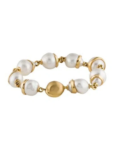 Pre-owned Yvel 18k Pearl Station Bracelet, 6.5" In Multi