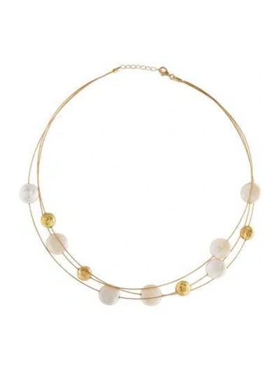 Pre-owned Yvel 18k Pearl Station Collar Necklace, 17" In Multi