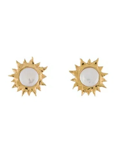 Pre-owned Yvel 18k Pearl Sunburst Stud Earrings In Multi