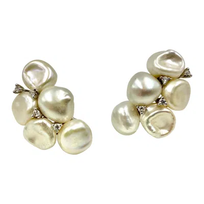 Pre-owned Yvel Estate  18k White Gold Keshi Pearl Diamond Statement Cluster Earrings