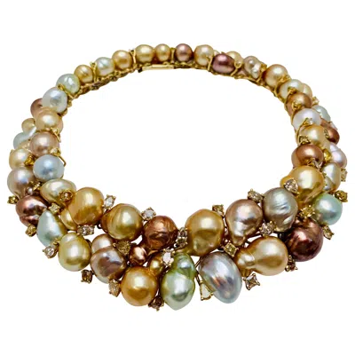 Pre-owned Yvel Extraordinary Estate  Multi-colored Baroque Pearl Diamond 18k Gold Necklace