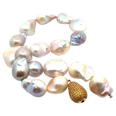 Pre-owned Yvel Large Baroque Pearl Necklace Solid Gold Mystery Set Yellow Sapphire Clasp