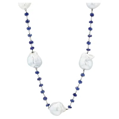 Pre-owned Yvel South Sea Baroque Pearls And Sapphire Necklace In Blue
