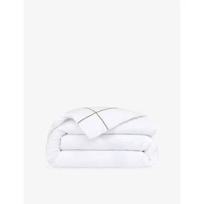 Yves Delorme Athena Kaki Cotton Duvet Cover In White