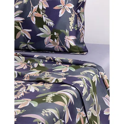 YVES DELORME MULTICOLOURED BRUME FLORAL-PRINT COTTON-SATEEN FLAT SHEET