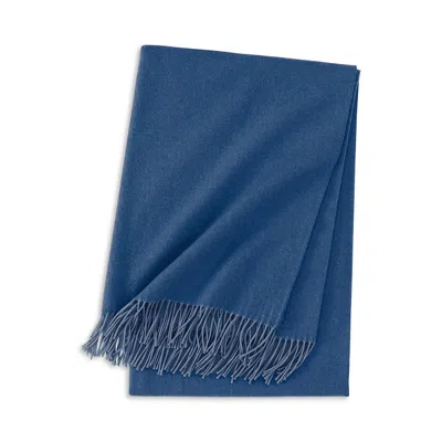 Yves Delorme Club Merino Wool Woven Fringe Trim Throw In Blue
