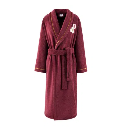 Yves Delorme Cotton Corolles Bathrobe In Burgundy