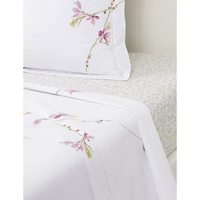 Yves Delorme Gaura Multicoloured Floral Cotton Flat Sheet In White
