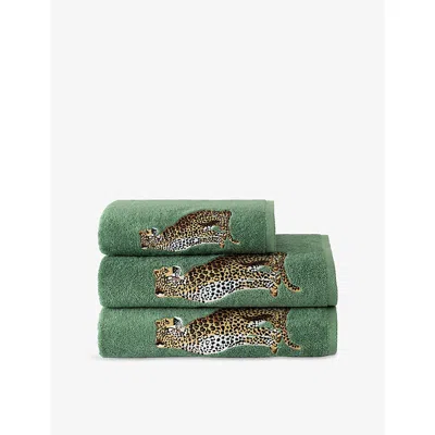 Yves Delorme Green Contes Leopard-embroidered Cotton-b