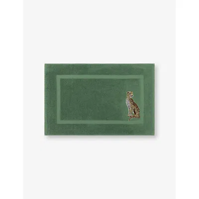 Yves Delorme Green Contes Leopard-embroidered Cotton-terry Bath Mat 55cm X 90cm