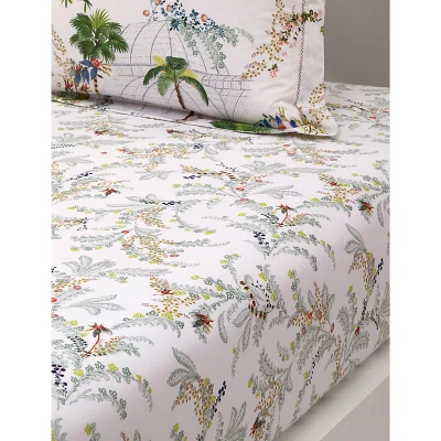 Yves Delorme Multicoloured Jardins Floral-print Organic-cotton Double Fitted Sheet