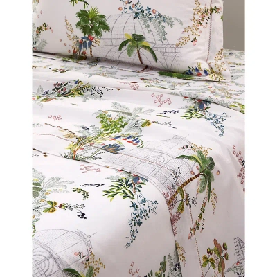Yves Delorme Multicoloured Jardins Graphic-print Organic-cotton Double Flat Sheet