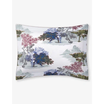 Yves Delorme Multicoloured Parc Floral-print Organic-cotton Oxford Pillowcase 50cm X 90cm In White
