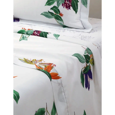 Yves Delorme Multicoloured Parfum Graphic-pattern Double Organic-cotton Flat Sheet