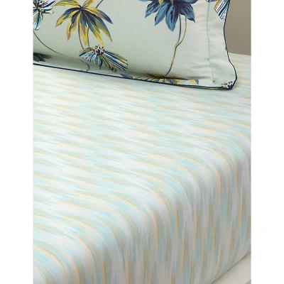 Yves Delorme Multicoloured Tropical Graphic-pattern Double Organic-cotton Fitted Sheet