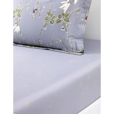 Yves Delorme Rameau Cotton Fitted Sheet Pale Blue