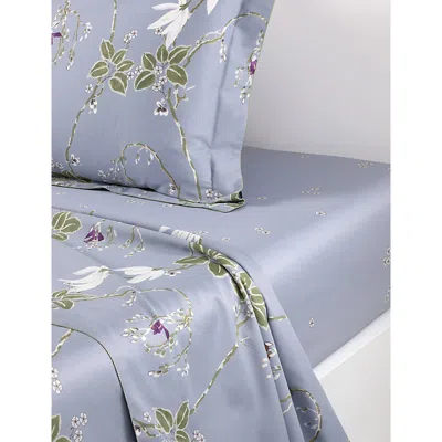 Yves Delorme Rameau Cotton Flat Sheet Pale Bl In Pale Blue