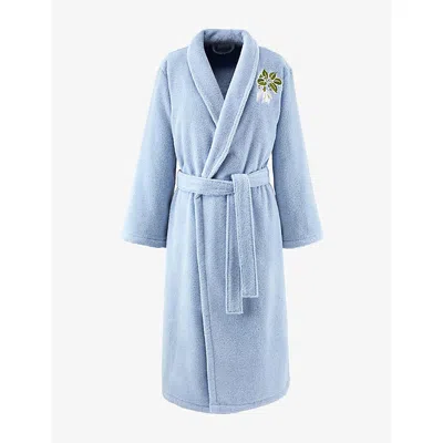 Yves Delorme Womens Rameau Floral-embroidered Terry Dressing Gown Pale Blue