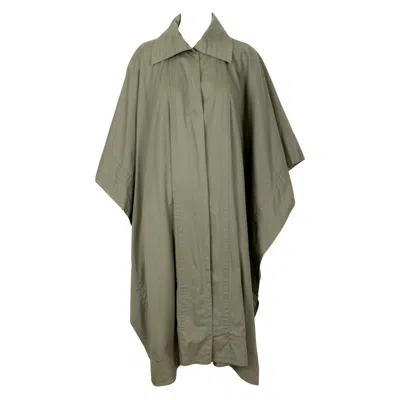 Pre-owned Yves Saint Laurent Rive Gauche 1970's Yves Saint Laurent Khaki Green Cotton Poplin Cape With Plaid Lining
