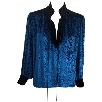 Pre-owned Yves Saint Laurent Rive Gauche 1970s Vintage Blue Velvet Tunic Top