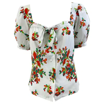 Pre-owned Yves Saint Laurent Rive Gauche 1970s Yves Saint Laurent Ysl Cotton Abstract Floral Print Size 34 Blouse 70s Top In Gray