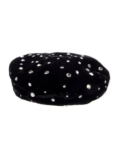 Pre-owned Yves Saint Laurent Rive Gauche 1980's Crystal Velvet Beret In Black