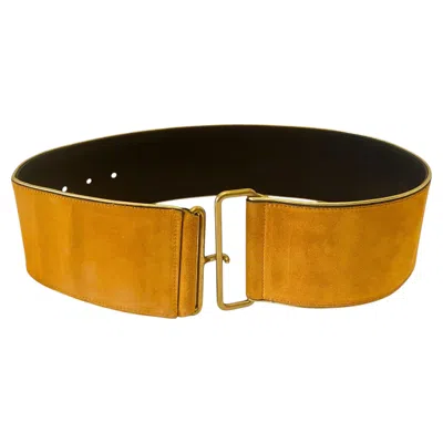 Pre-owned Yves Saint Laurent Rive Gauche 1980s Yves Saint Laurent Orange Suede Gold High Waist Belt