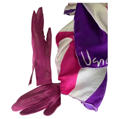 Pre-owned Yves Saint Laurent Rive Gauche 1980s Yves Saint Laurent Pink Kid Leather Gloves & Mod Coordinating Vera Scarf