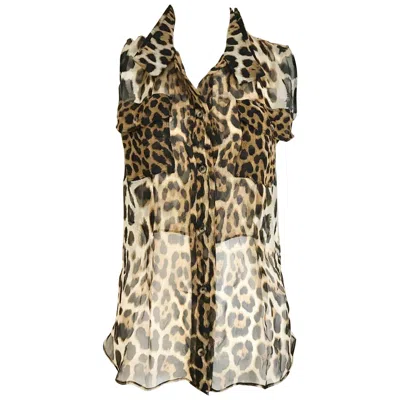Pre-owned Yves Saint Laurent Rive Gauche 2000s Yves Saint Laurent By Tom Ford Leopard Print Sleeveless Silk Blouse In Sand