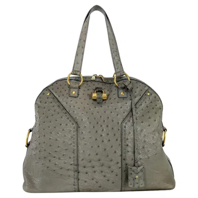Pre-owned Yves Saint Laurent Rive Gauche 2000s Yves Saint Laurent Genuine Ostrich Skin Xl Grey Muse Tote Bag In Gray