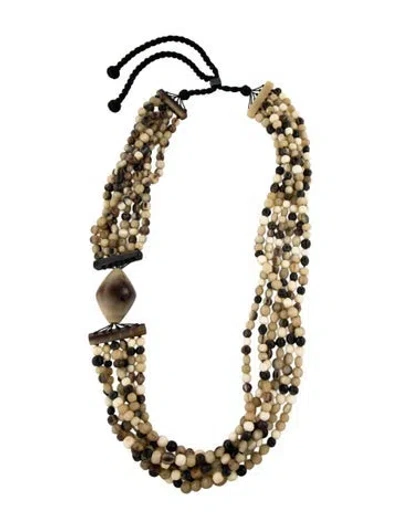 Pre-owned Yves Saint Laurent Rive Gauche Bead, Thread & Horn Multistrand Necklace, 56"