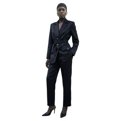 Pre-owned Yves Saint Laurent Rive Gauche Black Satin Safari Jacket & Trousers Set 1990