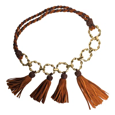 Pre-owned Yves Saint Laurent Rive Gauche Chain Link Tassel Belt In Brown