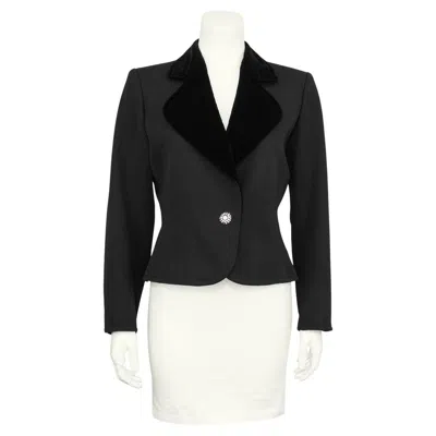 Pre-owned Yves Saint Laurent Rive Gauche Early 1980s Ysl Black Cropped Blazer With Velvet Lapel And Crystal Accents