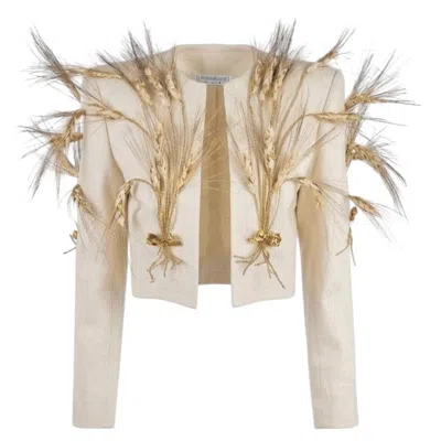 Pre-owned Yves Saint Laurent Rive Gauche Fall 1988 Lemari� Cropped Wheat Linen Jacket In Beige